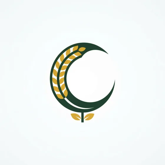 نشانهٔ سبز تیره به شکل هلال ماه با خوشهٔ گندم خردلی در دلش، روی زمینهٔ روشن